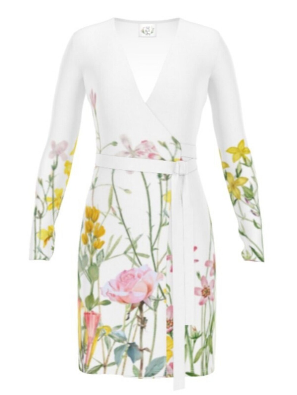 Floral Wrap Dress with Yellow & Pink Blooms - Picture 2 of 11
